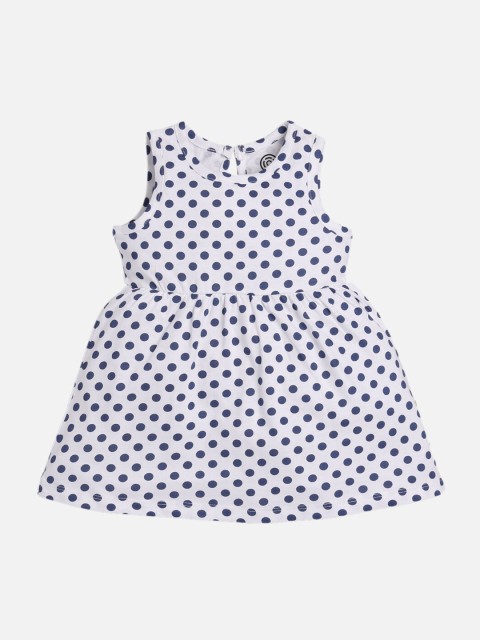 

TAMBOURINE Girls White & Navy Blue Printed Fit and Flare Dress