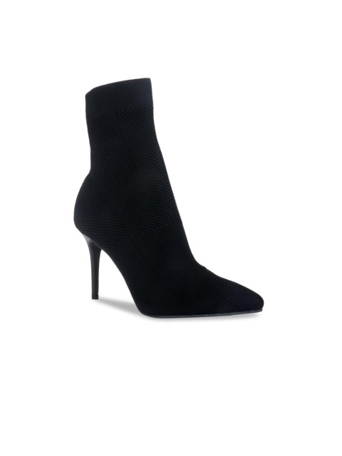 

London Rag Women Black Woven Design Heeled Boots