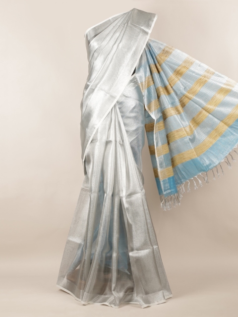 

Pothys Silver-Toned Solid Linen Blend Saree