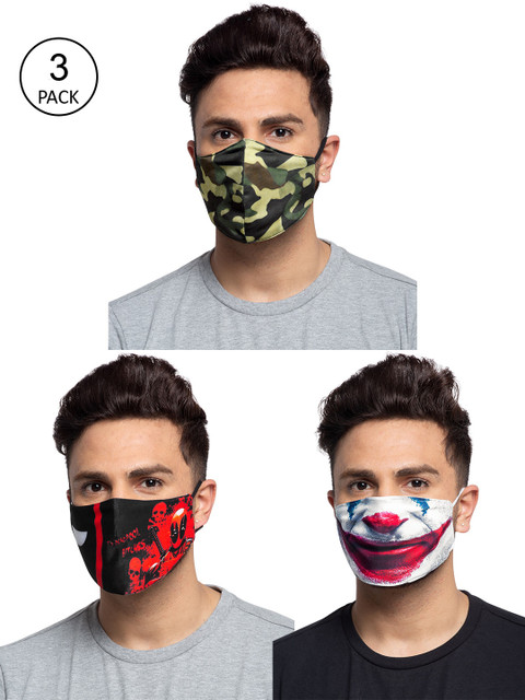 

TREEMODA Men Pack Of 3 Printed 3-Ply Reusable Cloth Masks, Olive