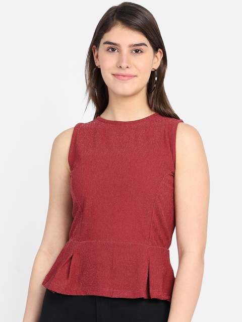 

Yaadleen Maroon Self Design Peplum Top