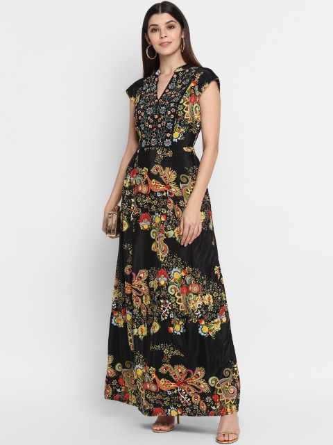 

NIZA Women Black & Yellow Floral Printed Maxi Dress