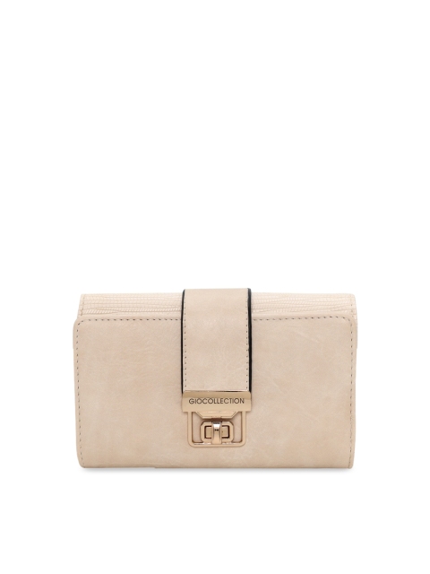

GIO COLLECTION Women Beige Solid Three Fold Wallet
