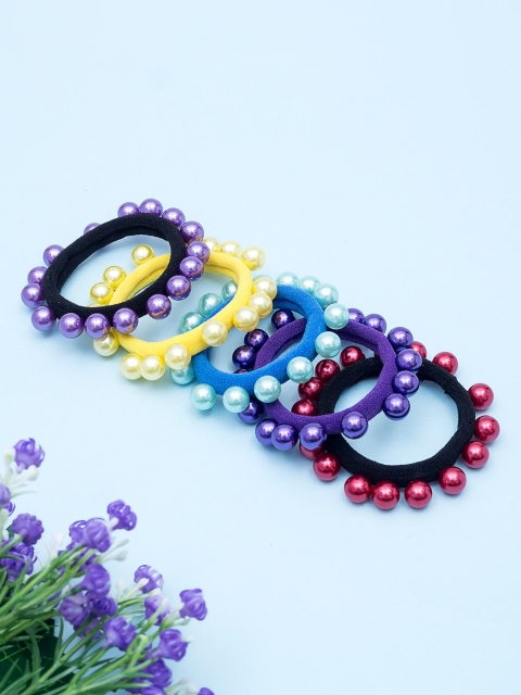 

Golden Peacock Blue & Red Set of 5 Beaded Ponytail Holders