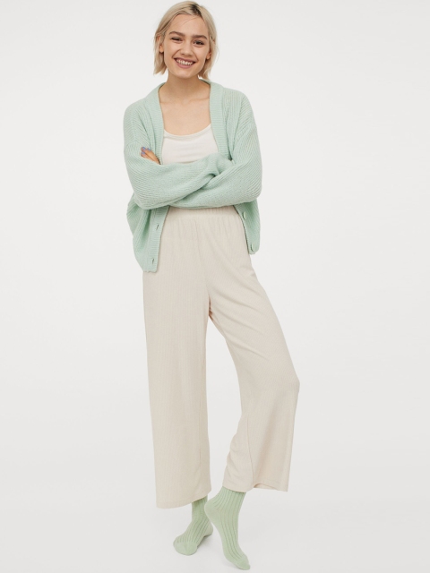 

H&M Women Beige Ribbed Trousers