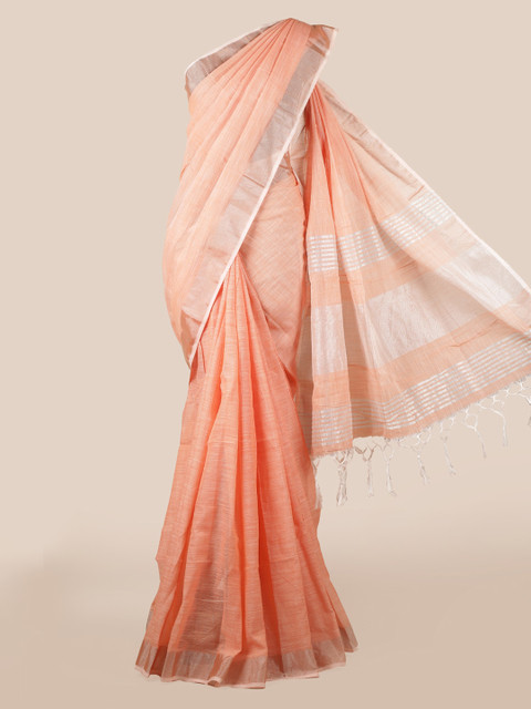 

Pothys Peach-Coloured Solid Linen Blend Saree