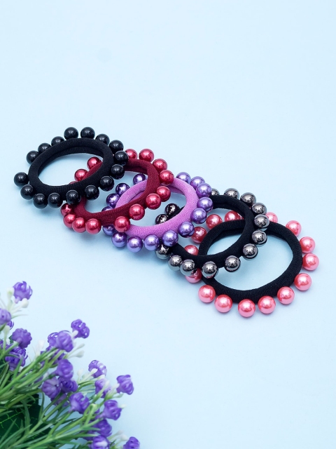

Golden Peacock Multicoloured Set of 5 Beaded Ponytail Holders, Multi