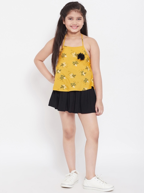 

Stylo Bug Girls Yellow & Black Printed Top with Skirt