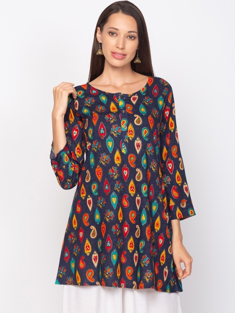 

TANKHI Women Navy Blue & Red Printed A-Line Kurti