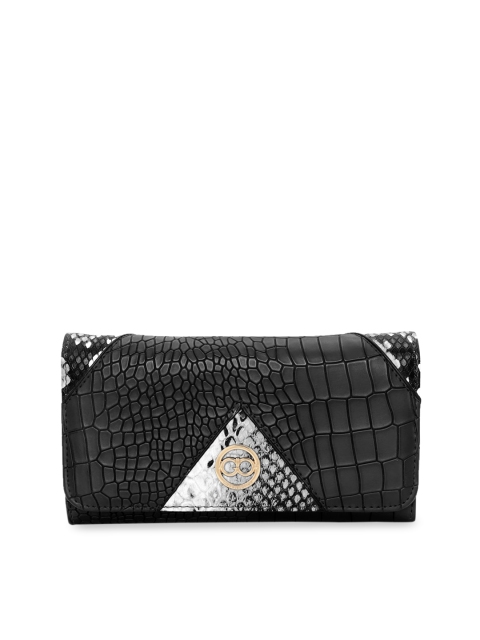 

GIO COLLECTION Women Black & Silver-Toned Solid Two Fold Wallet