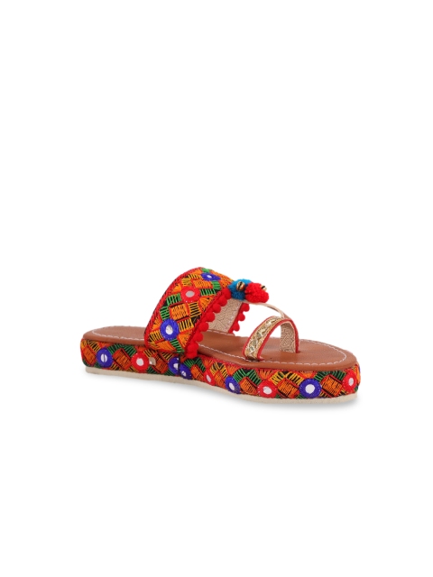 

Chipbeys Girls Red Woven Design Leather One Toe Flats
