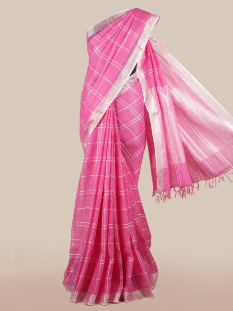 

Pothys Pink Checked Linen Blend Saree