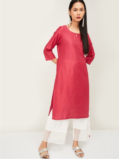 

Melange by Lifestyle Women Coral Embellished Keyhole Neck Kurta