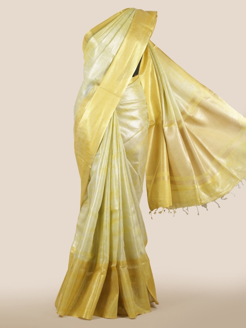 

Pothys Yellow Printed Linen Blend Saree