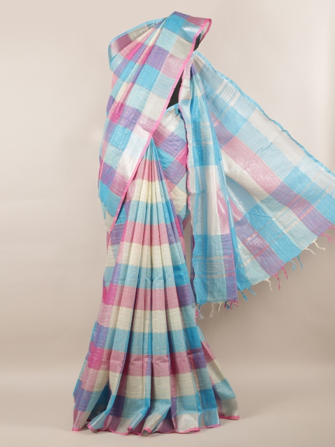 

Pothys Purple & Blue Linen Blend Checked Saree