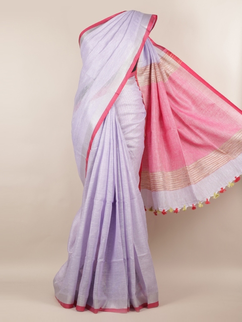 

Pothys Lavender Solid Linen Blend Saree