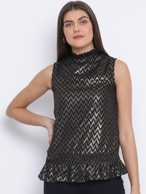 

Oxolloxo Black & Gold-Toned Self-Design Top
