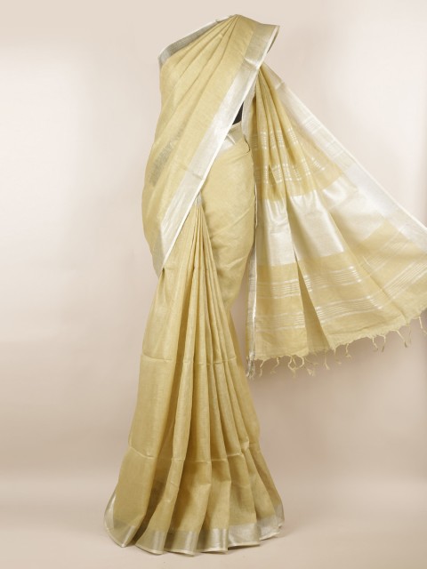 

Pothys Cream-Coloured Solid Linen Blend Saree