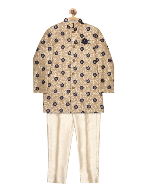 

Blue Giraffe Boys Gold-Toned & Black Printed Kurta with Pyjamas