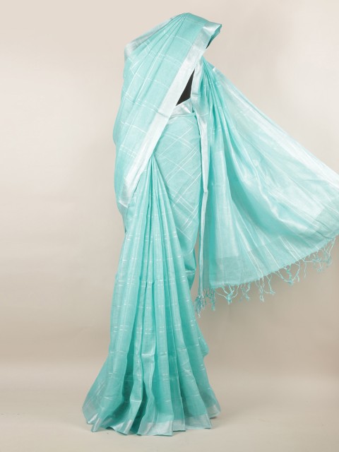 

Pothys Blue Checked Linen Blend Saree