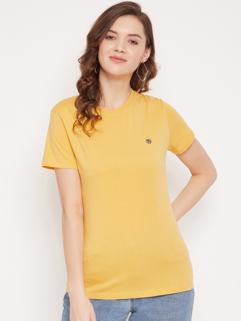 

Octave Women Mustard Solid Round Neck T-shirt