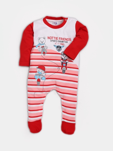 Nottie Planet Boys Red & White Printed Rompers