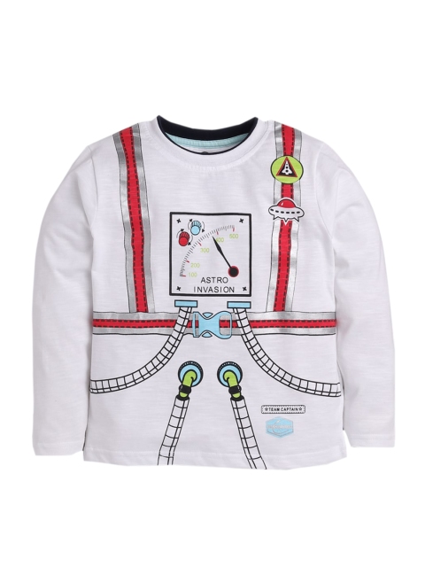 

TAMBOURINE Boys White & Red Printed Round Neck T-shirt