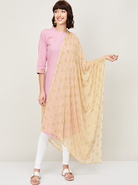 

Melange by Lifestyle Gold-Toned & Beige Embroidered Dupatta