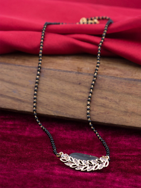 

Alankruthi Gold-Plated Black & White AD-Studded & Beaded Mangalsutra