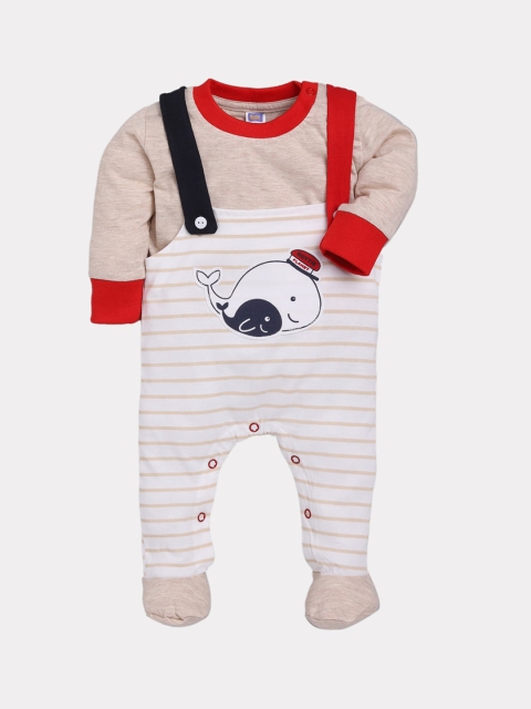 

Nottie Planet Boys Beige Striped T-Shirt With Romper