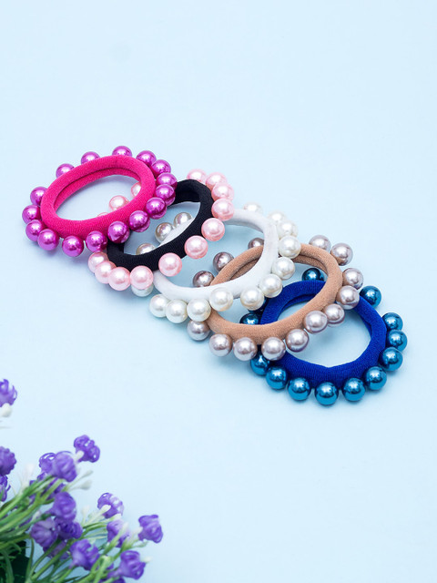 

Golden Peacock Set Of 5 Multicoloured Beaded Ponytail Holders, Multi