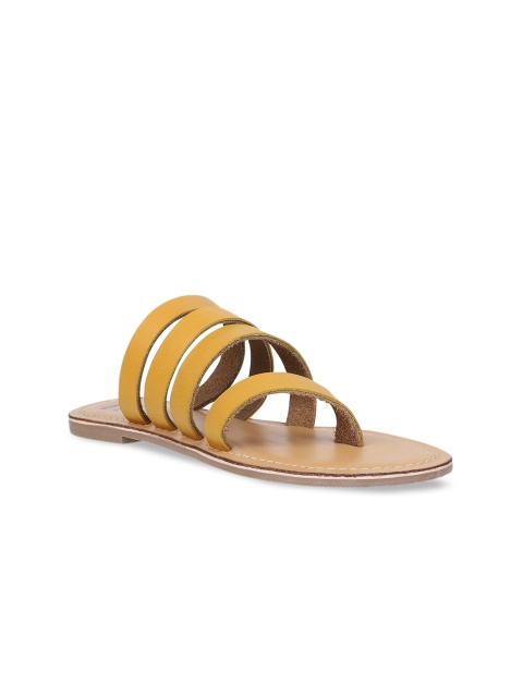 

ELLE Women Yellow Solid Leather Open Toe Flats