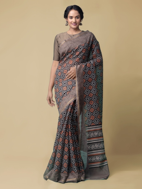 

Unnati Silks Grey Silk Cotton Printed Chanderi Saree