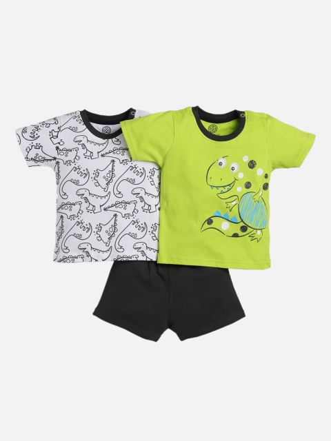 

TAMBOURINE Boys White & Black Printed Cotton T-shirt with Shorts