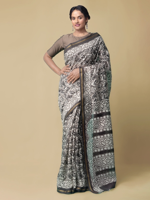 

Unnati Silks Grey Silk Cotton Printed Chanderi Saree