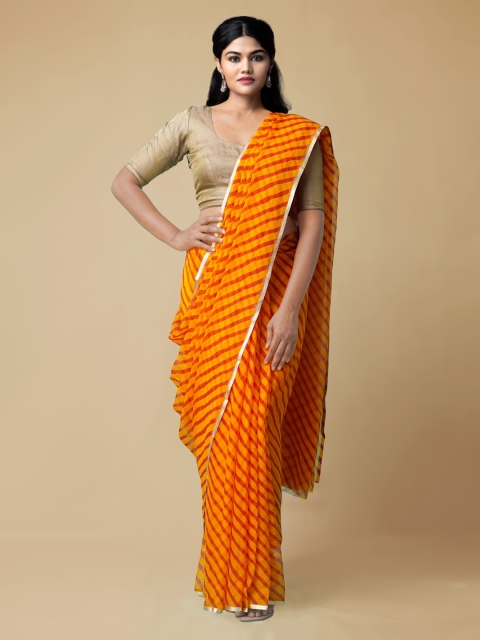 

Unnati Silks Orange Poly Chiffon Checked Patola Saree