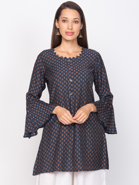 

TANKHI Women Blue & Green Printed A-Line Kurti