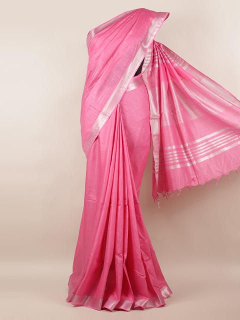 

Pothys Pink Solid Linen Blend Saree