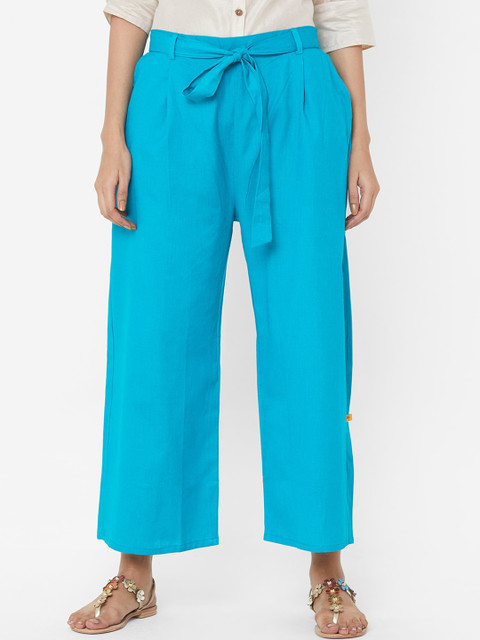

Vedic Women Turquoise Blue Solid Flared Palazzos