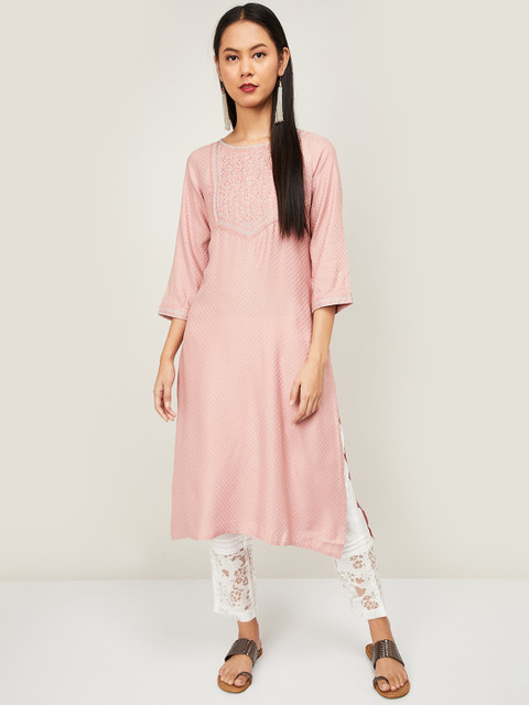 

Melange by Lifestyle Women Pink Embroidered A-Line Kurta