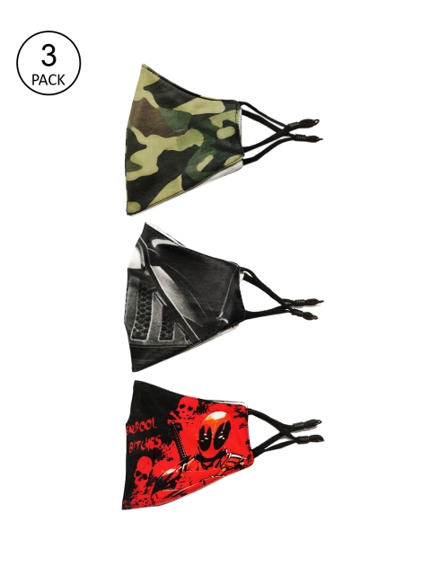 

TREEMODA Men Pack Of 3 Printed 3-Ply Reusable Cloth Masks, Black