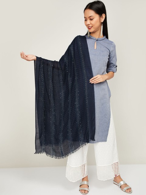 

Melange by Lifestyle Navy Blue Woven Design Dupatta