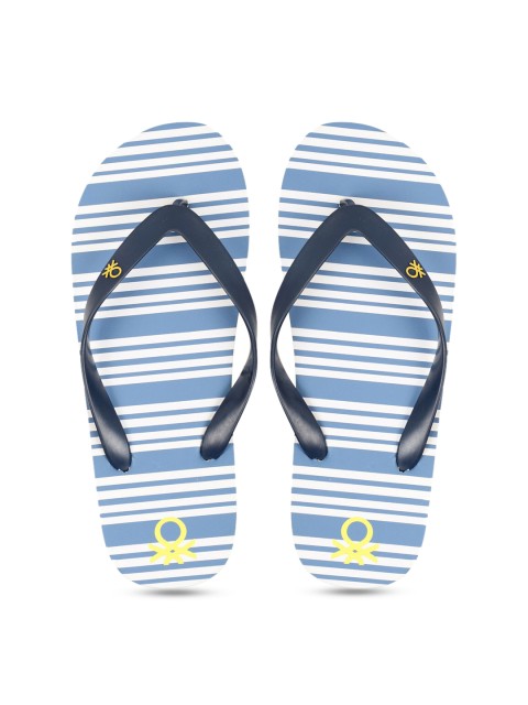 

United Colors of Benetton Men Blue & White Striped Thong Flip-Flops