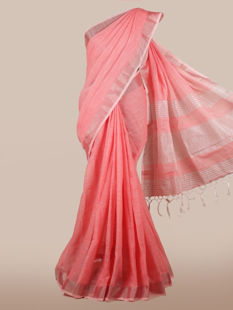 

Pothys Pink Solid Linen Blend Saree