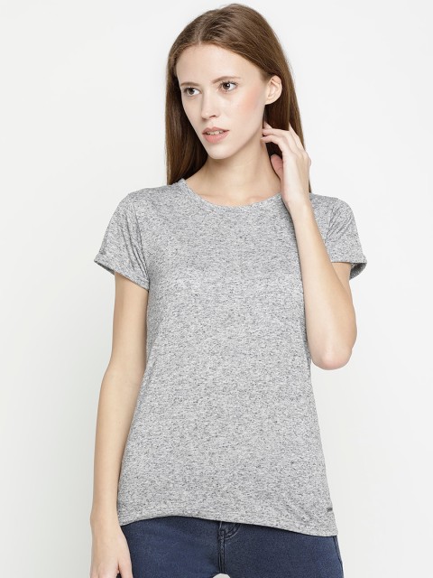 

Pepe Jeans Women Grey Melange Solid Round Neck T-shirt