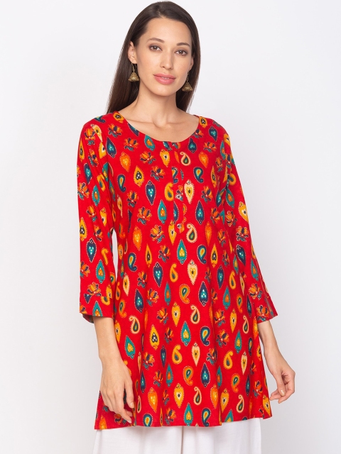 

TANKHI Women Red & Blue Printed A-Line Kurti
