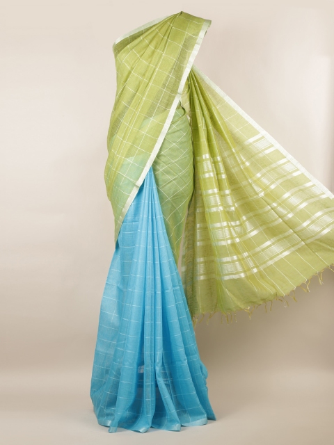 

Pothys Green Checked Linen Blend Saree
