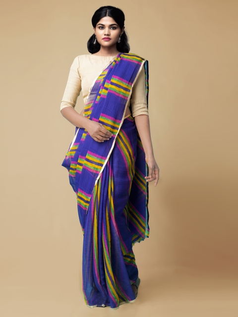 

Unnati Silks Blue Poly Chiffon Striped Patola Saree