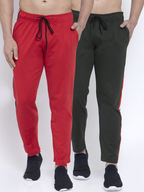 

NEUDIS Men Pack Of 2 Solid Structured-Fit Track Pants, Red