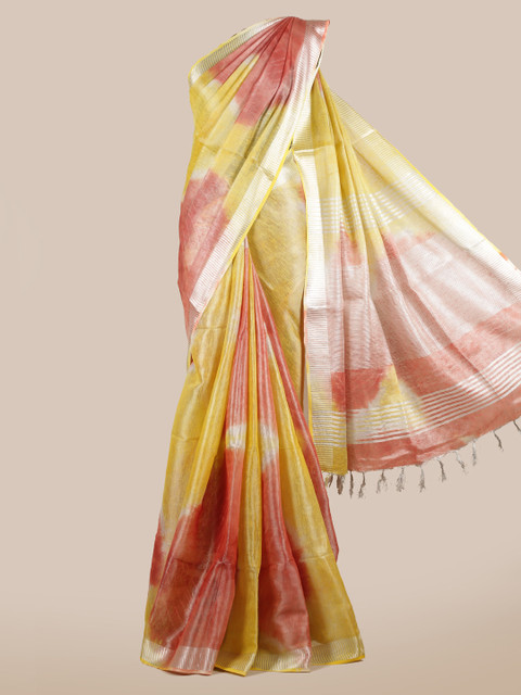 

Pothys Yellow & Red Linen Blend Dyed Saree